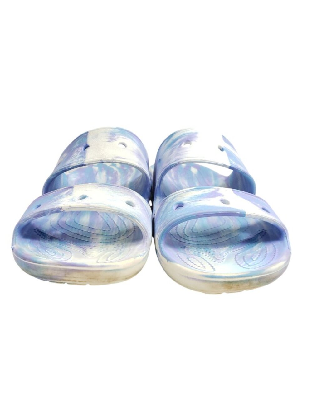 Crocs Womens 12 Tie-Dye Slide Sandals Blue & White - Picture 7 of 9